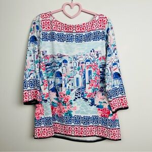 Charter Club Multicolor Abstract Floral 3/4 Long sleeve Top Size Large